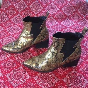 Gold & Black Snake Boots with Lightning Bolt